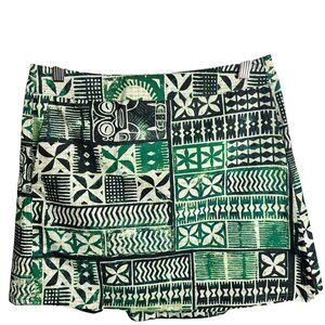 Rip Skirt Emerald Tapa Green & Black Geometric Pattern Wrap Skirt Beachy Size SM